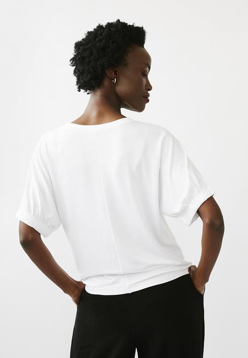 Me&B - Embroidered tee with sleeve detail - white