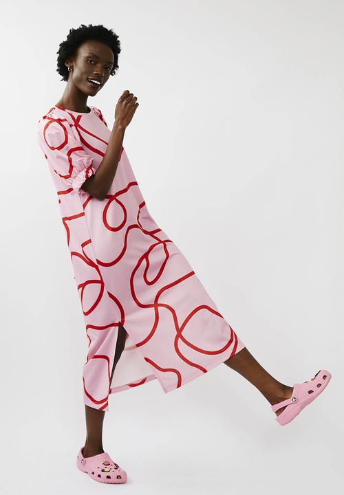 Me&B - Easy tee dress - pink & red 