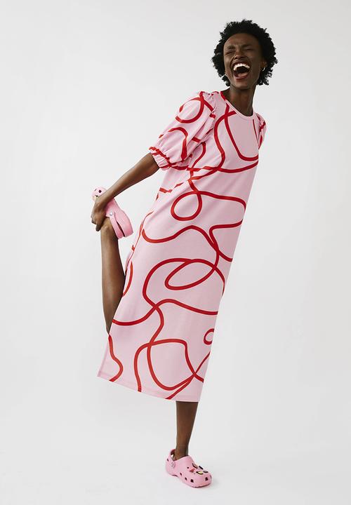Me&B - Easy tee dress - pink & red 