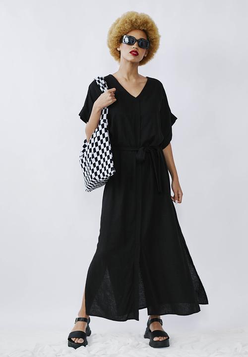 Me&B - Kimono sleeve V-neck button through dress - black