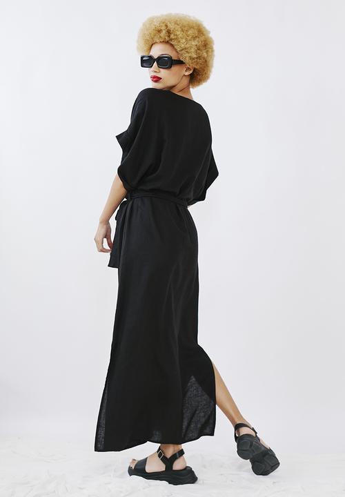 Me&B - Kimono sleeve V-neck button through dress - black