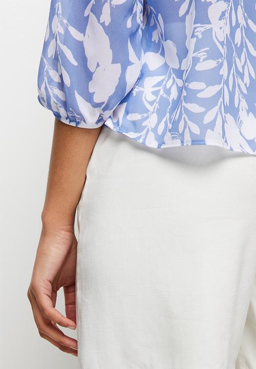 MILLA - Volume keyhole blouse - water colour tropical 