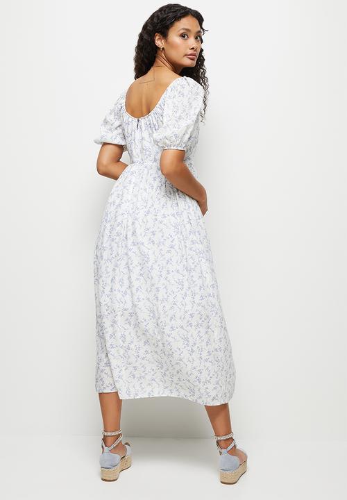 MILLA - Empire puff slv midi dress - blue floral 