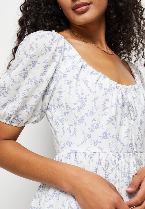 MILLA - Empire puff slv midi dress - blue floral 