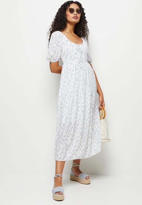 MILLA - Empire puff slv midi dress - blue floral 
