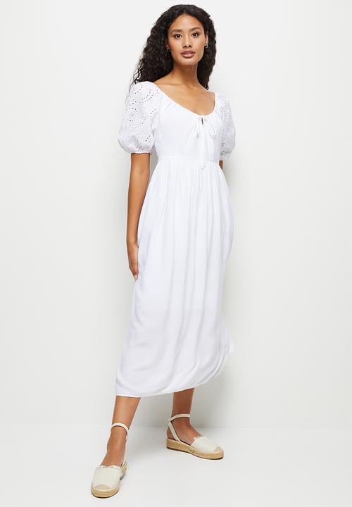 MILLA - Empire puff slv midi dress - white 