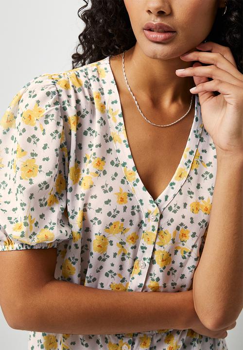 edit - Puffed sleeve peplum blouses - multi 