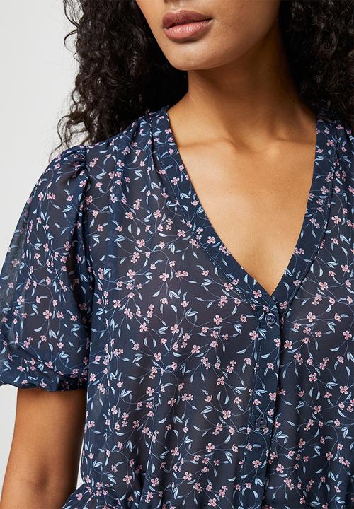 edit - Puffed sleeve peplum blouses - navy