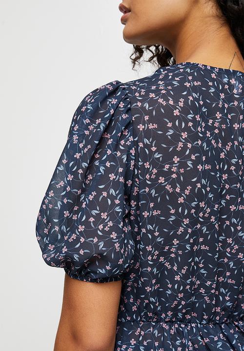 edit - Puffed sleeve peplum blouses - navy