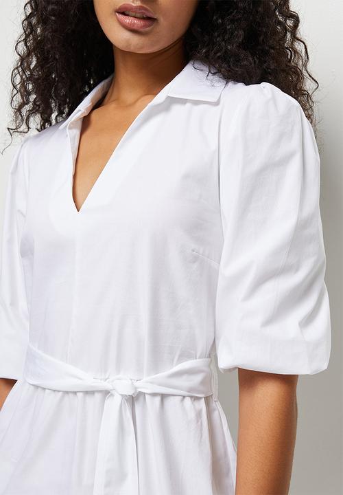 edit - 3/4 Sleeve collar tiered shirt dress - white