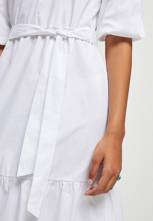 edit - 3/4 Sleeve collar tiered shirt dress - white