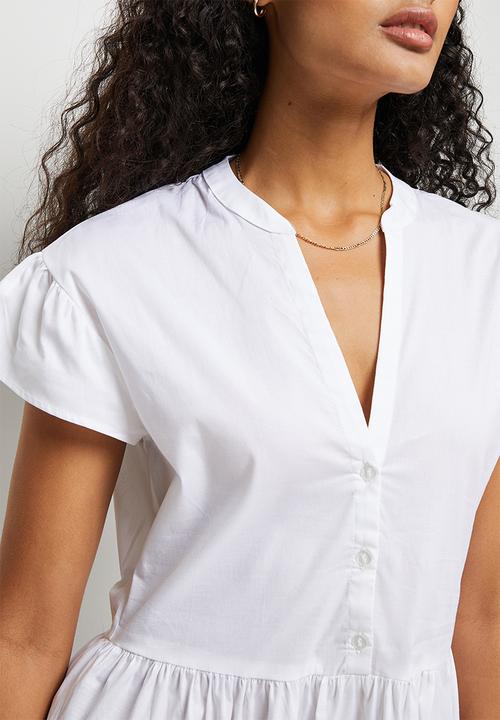 edit - Poplin flutter sleeve midi - white