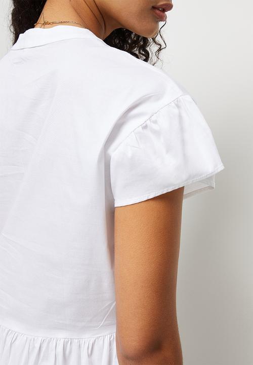 edit - Poplin flutter sleeve midi - white