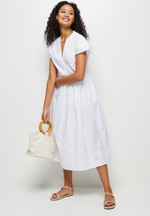 edit - Poplin flutter sleeve midi - white