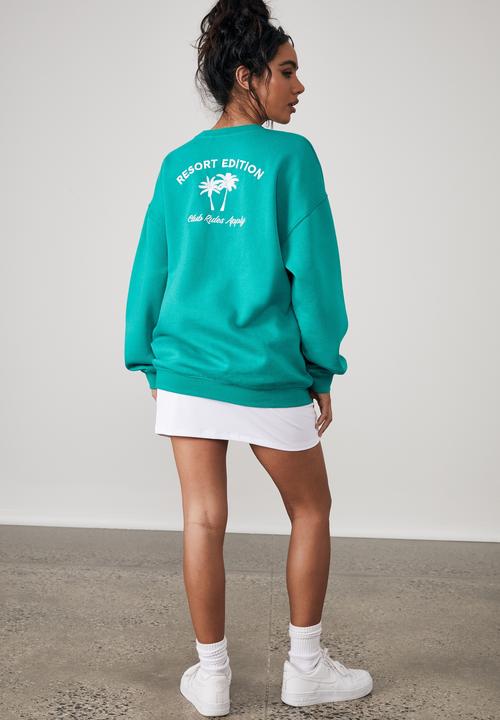 Factorie - Oversized graphic crew - clover green