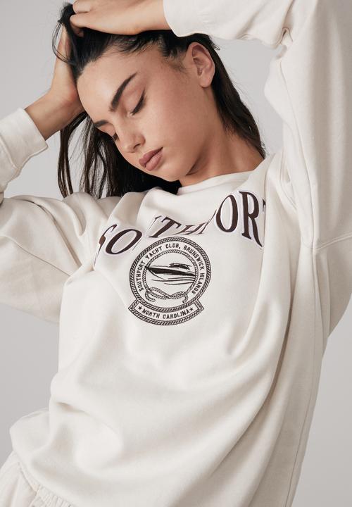 Factorie - Oversized graphic crew - light stone