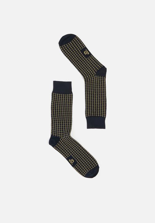 Jonathan D - Branded single pair socks - beige & navy 