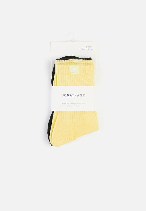 Jonathan D - Ribbed quarter crew 2 pack socks - black & yellow 