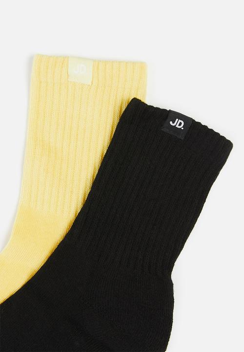Jonathan D - Ribbed quarter crew 2 pack socks - black & yellow 