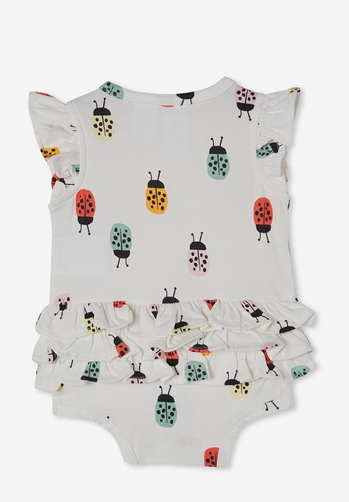 Cotton On - Alice ruffle bubbysuit  - vanilla/lily ladybug