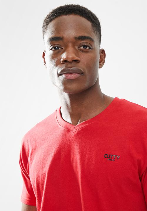 Cutty - Rich regular fit v-neck tee - red