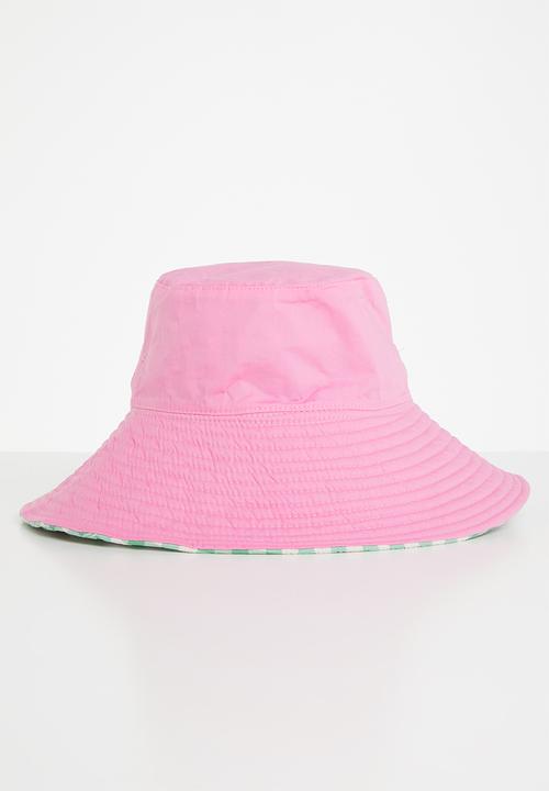 Me&B - Reversible sun hat with long ties - green & pink 