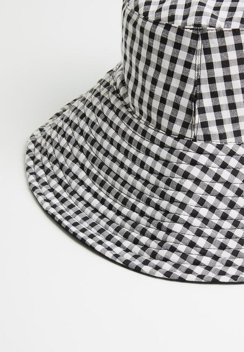 Me&B - Reversable sun hat with long ties - black/white gingham