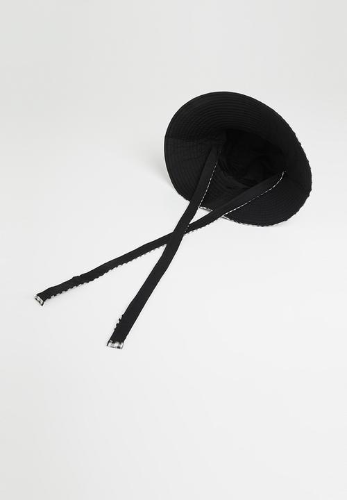 Me&B - Reversable sun hat with long ties - black/white gingham