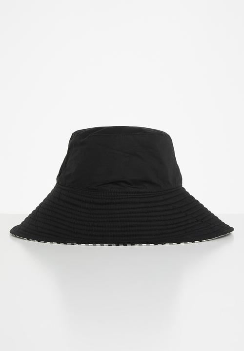 Me&B - Reversable sun hat with long ties - black/white gingham