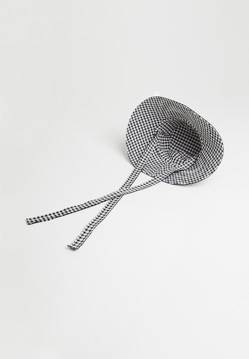 Me&B - Reversable sun hat with long ties - black/white gingham