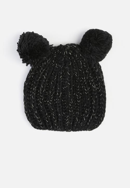MINOTI - Girls 2 pack pom pom hats - pink & black 