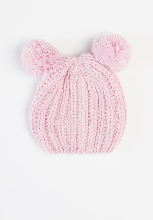MINOTI - Girls 2 pack pom pom hats - pink & black 