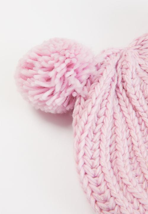 MINOTI - Girls 2 pack pom pom hats - pink & black 