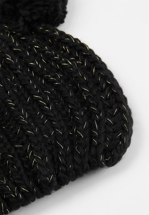 MINOTI - Girls 2 pack pom pom hats - pink & black 