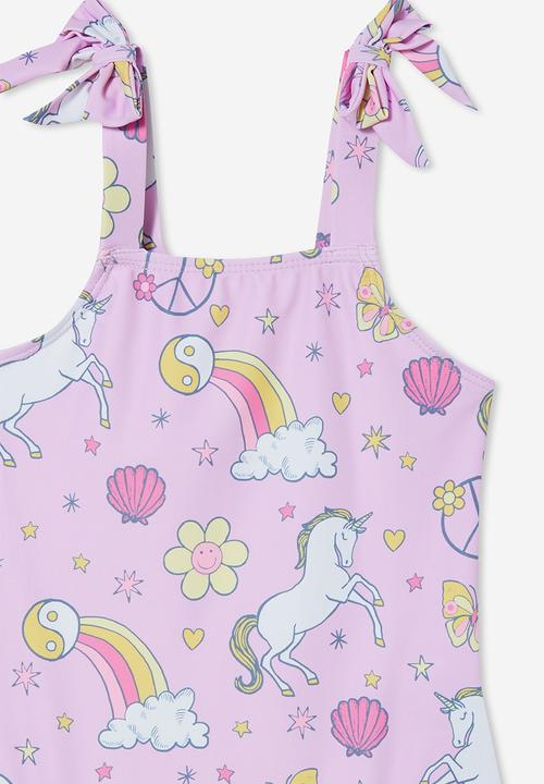 Cotton On - Rae tie one piece - pale violet/unicorn print