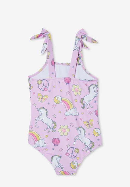 Cotton On - Rae tie one piece - pale violet/unicorn print