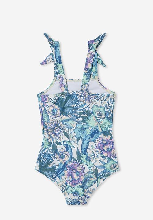 Cotton On - Rae tie one piece - dark vanilla/tropical forest