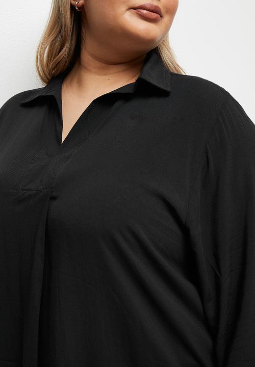 edit Plus - Longline collar shirt - black