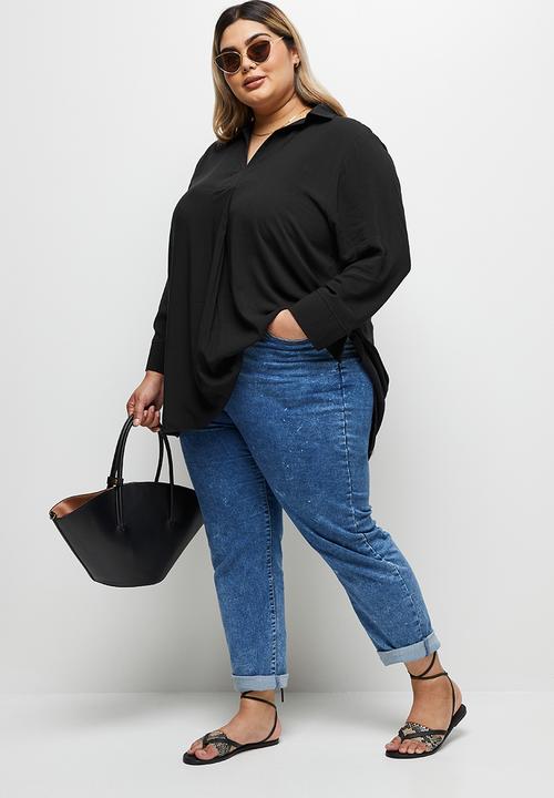edit Plus - Longline collar shirt - black