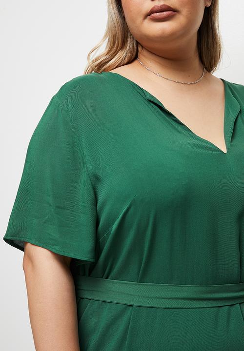 edit Plus - Notch neck belted column dress - trekking green