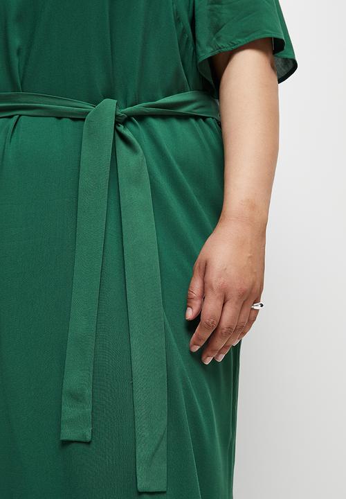 edit Plus - Notch neck belted column dress - trekking green