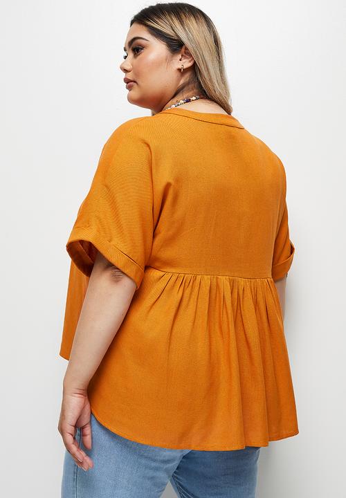 edit Plus - Linen blend boxy blouse - copper