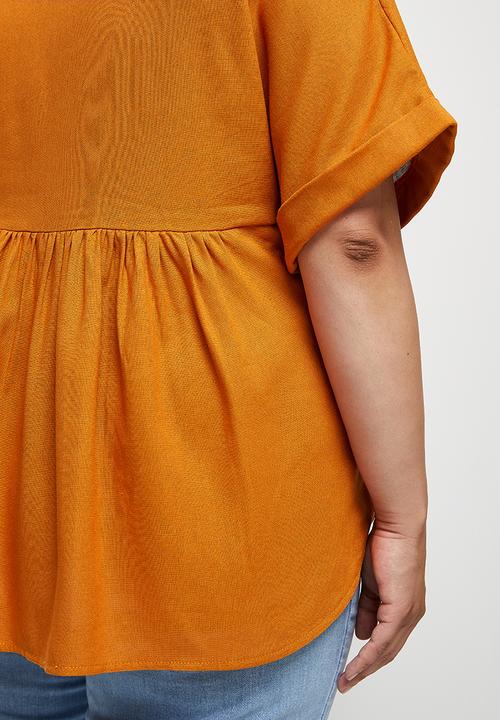 edit Plus - Linen blend boxy blouse - copper