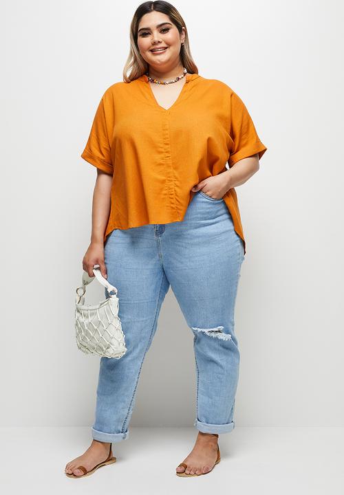 edit Plus - Linen blend boxy blouse - copper