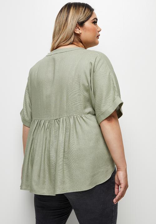 edit Plus - Linen blend boxy blouse - khaki
