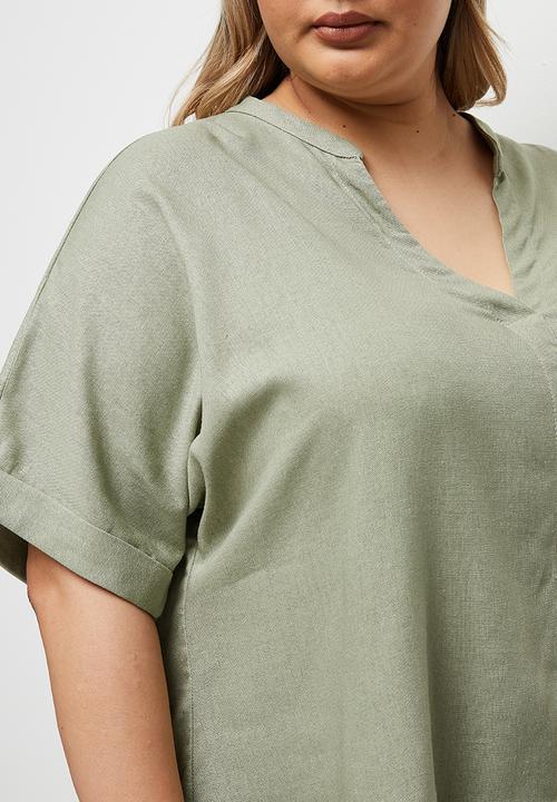 edit Plus - Linen blend boxy blouse - khaki