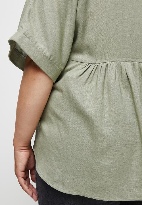 edit Plus - Linen blend boxy blouse - khaki