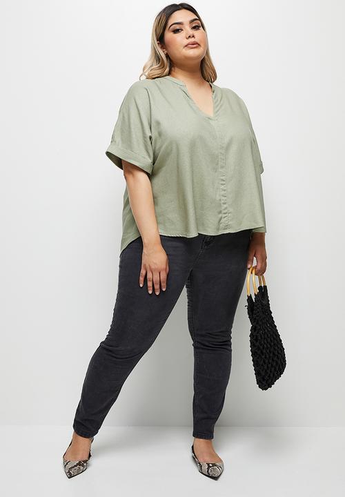 edit Plus - Linen blend boxy blouse - khaki