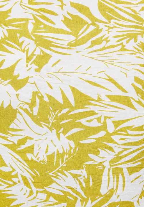 edit Plus - Babydoll maxi dress - yellow abstract palm