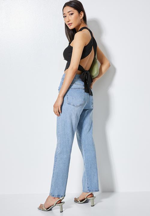 VELVET - Halter crossover back tie top - black